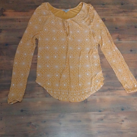 Lucky Brand Mustard Diamond Print Blouse - Picture 1 of 6
